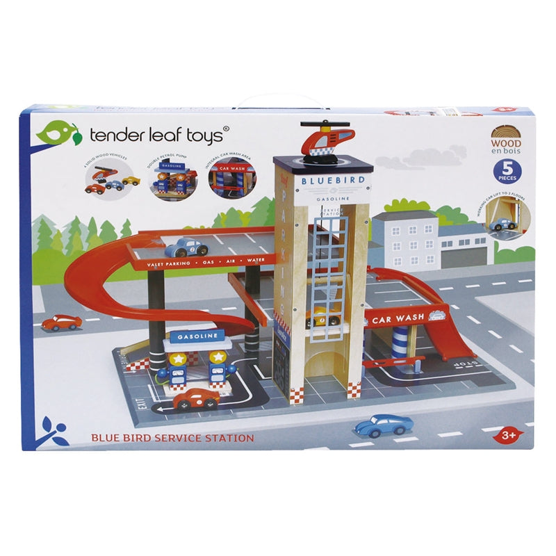 Blue Bird Service Station Parking Garage - Tenderleaf Toys