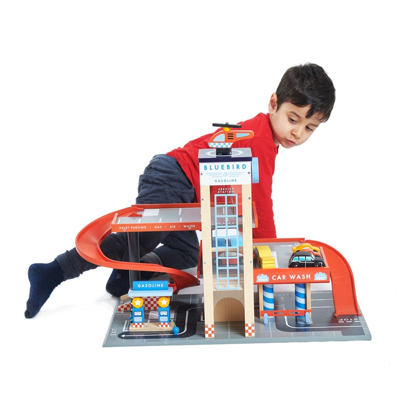 Blue Bird Service Station Parking Garage - Tenderleaf Toys