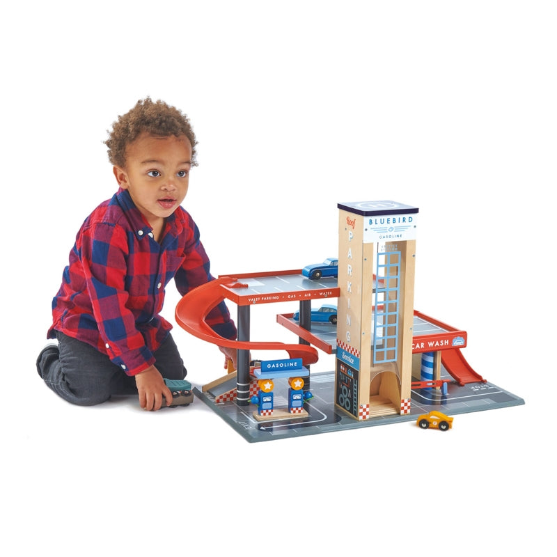 Blue Bird Service Station Parking Garage - Tenderleaf Toys