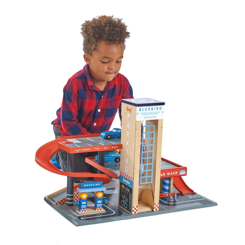 Blue Bird Service Station Parking Garage - Tenderleaf Toys