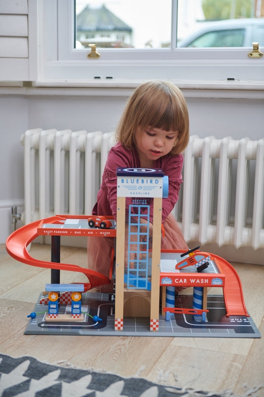 Blue Bird Service Station Parking Garage - Tenderleaf Toys