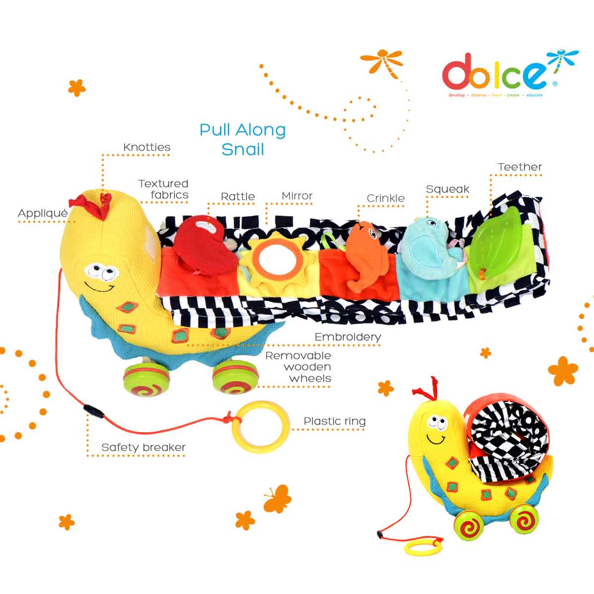 Sammy Pull Along Snail - Dolce Toys