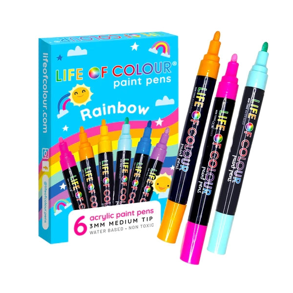 Rainbow Colours Paint Pens 3mm Medium Tip - Life of Colour