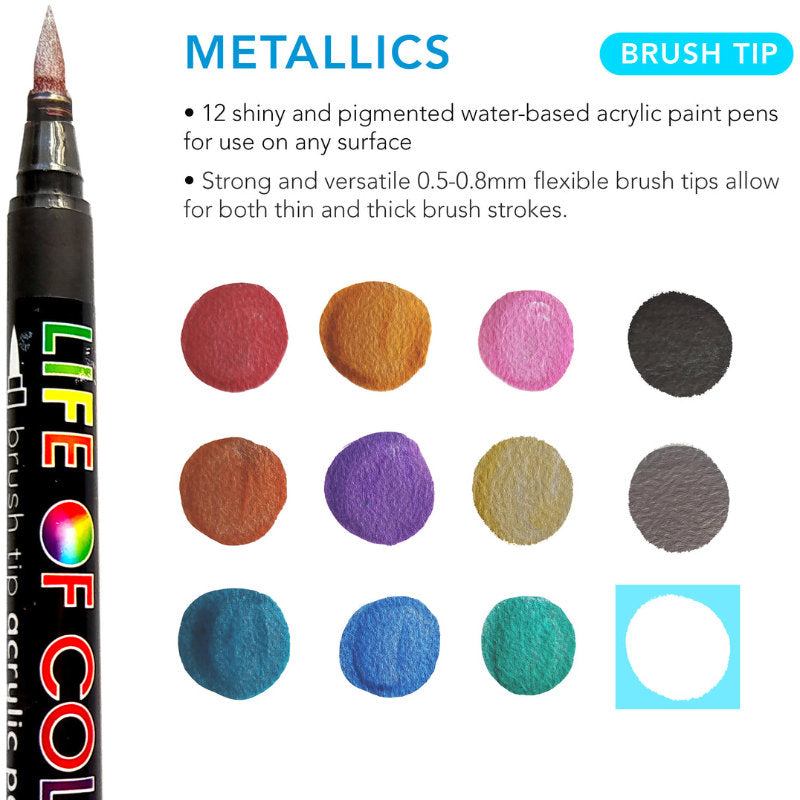 Metallic Brush Tip Acrylic Paint Pens - Life of Colour