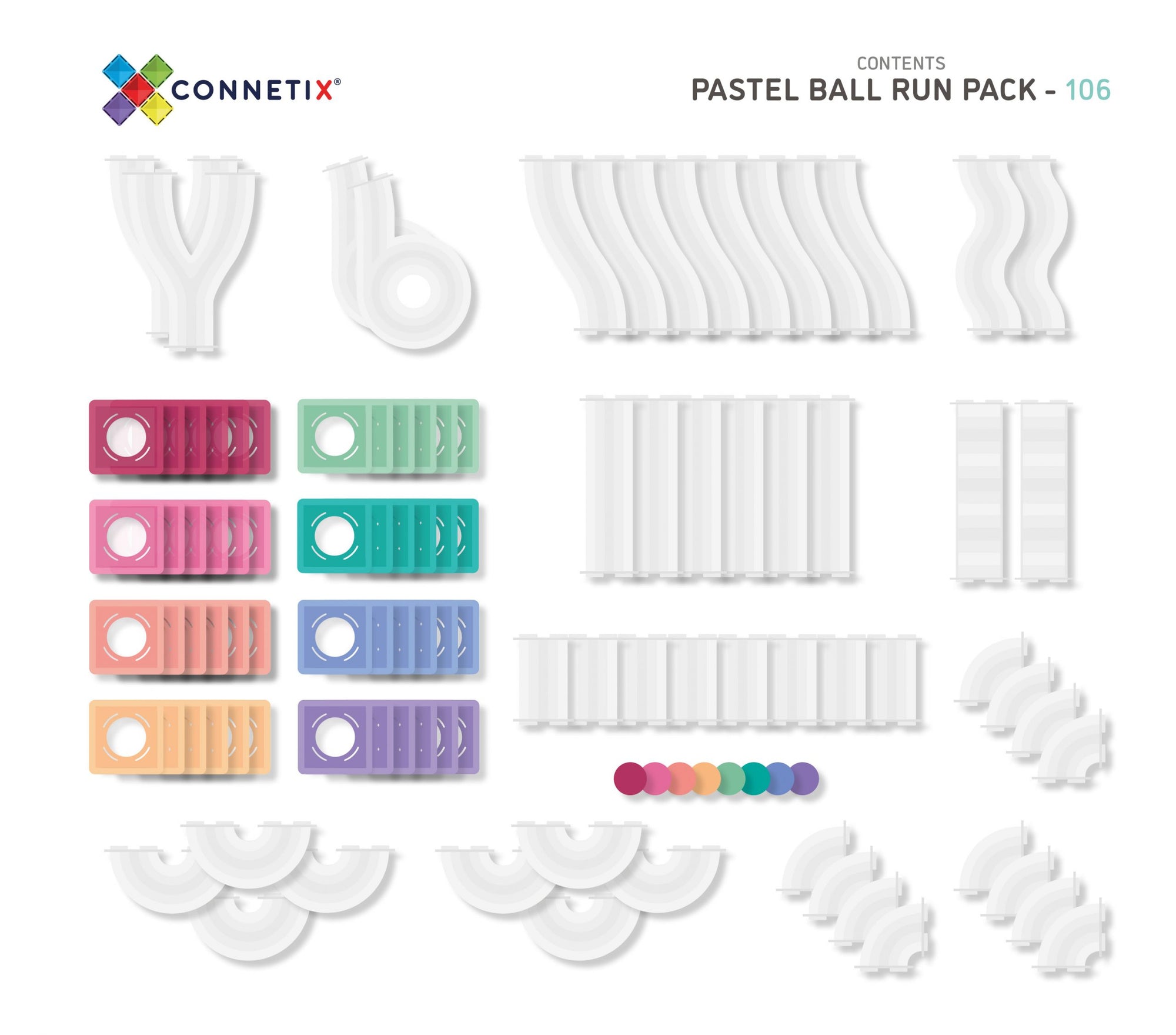 Pastel Ball Marble Run Pack 106pc - Connetix
