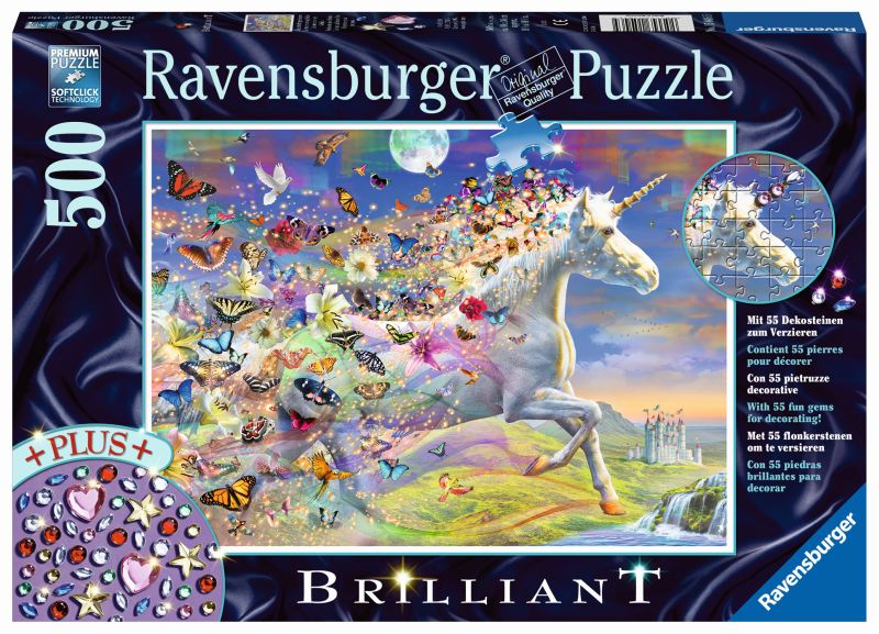 Unicorn and Butterflies 500pc Brilliant Jewel Puzzle - Ravensburger