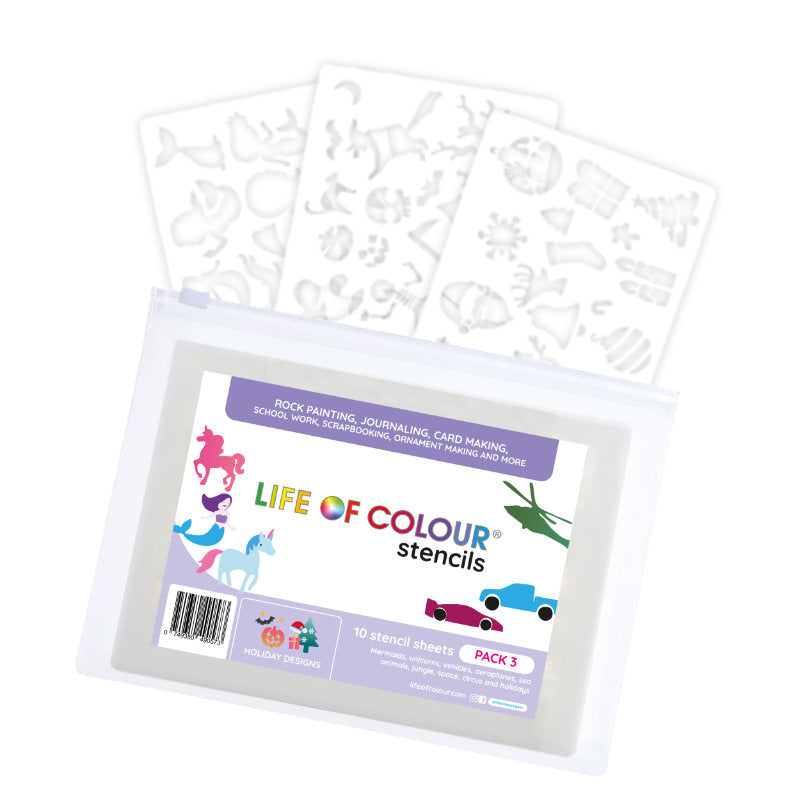 Stencils Pack Animals Vehicles, Unicorns, Circus &amp; More 10 Sheets - Life of Colour
