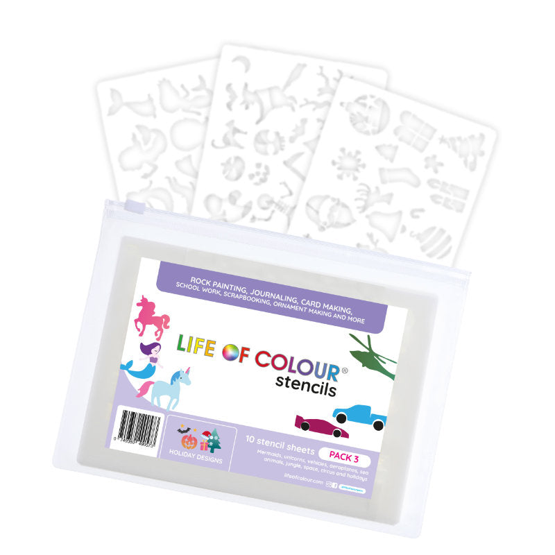Stencils Pack Animals Vehicles, Unicorns, Circus & More 10 Sheets - Life of Colour
