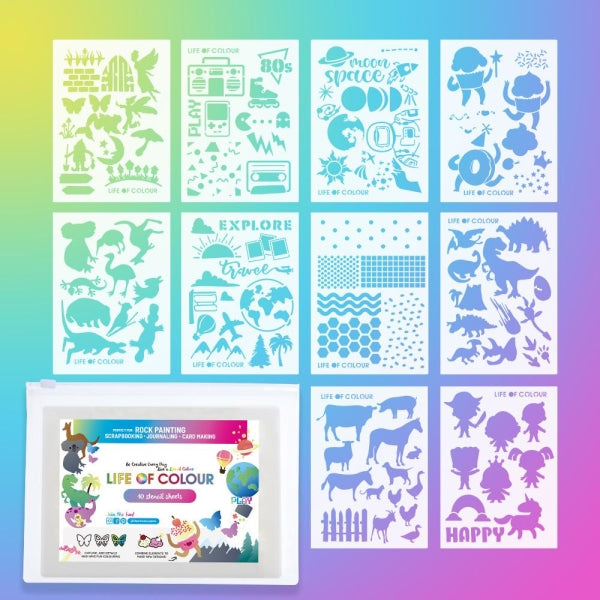 Rock Painting Stencils Dinos Aussie Animals & more 10 Sheets - Life of Colour